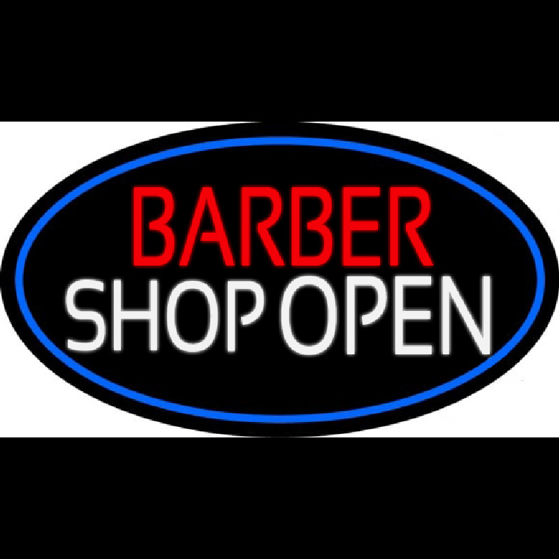 Barber Shop Open With Blue Border Neonkyltti