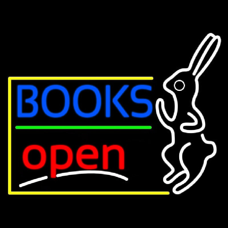 Blue Books With Rabbit Logo Open Neonkyltti