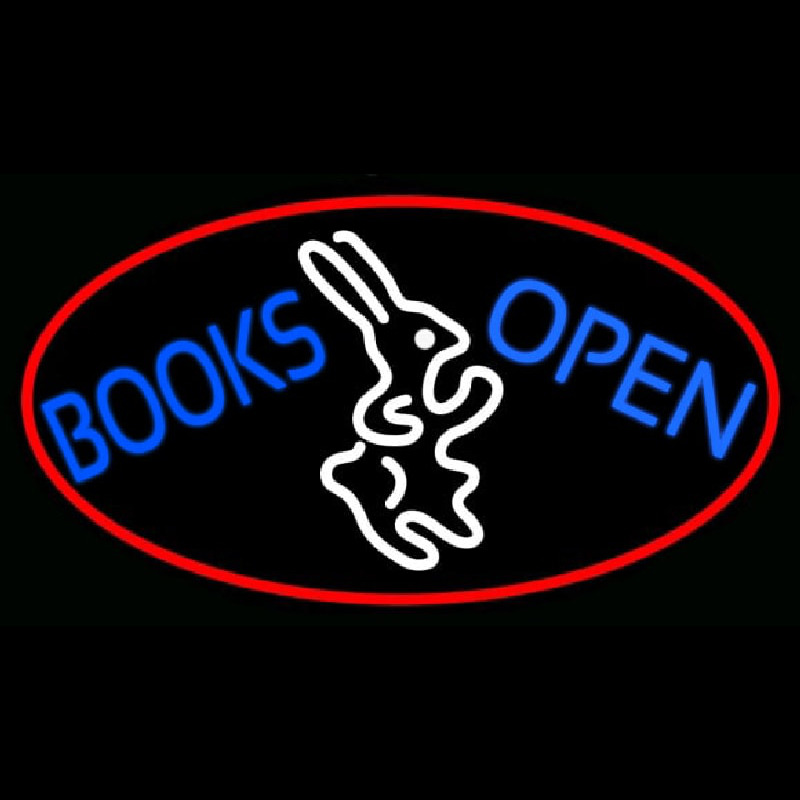 Blue Books With Rabbit Logo Open With Red Oval Neonkyltti