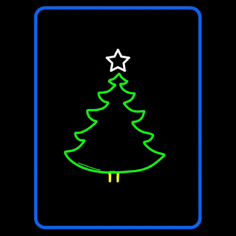 Blue Border Green Christmas Tree Logo Neonkyltti