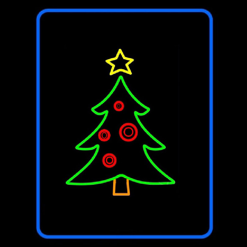 Blue Border Green Christmas Tree Neonkyltti