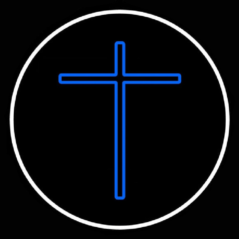 Blue Christian Cross White Border Neonkyltti