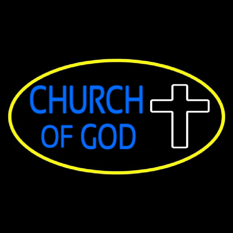 Blue Church Of God Yellow Border Neonkyltti