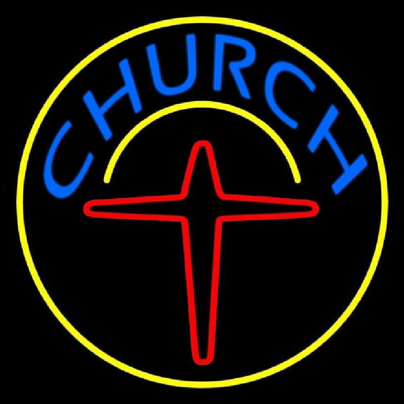 Blue Church With Cross Logo Neonkyltti