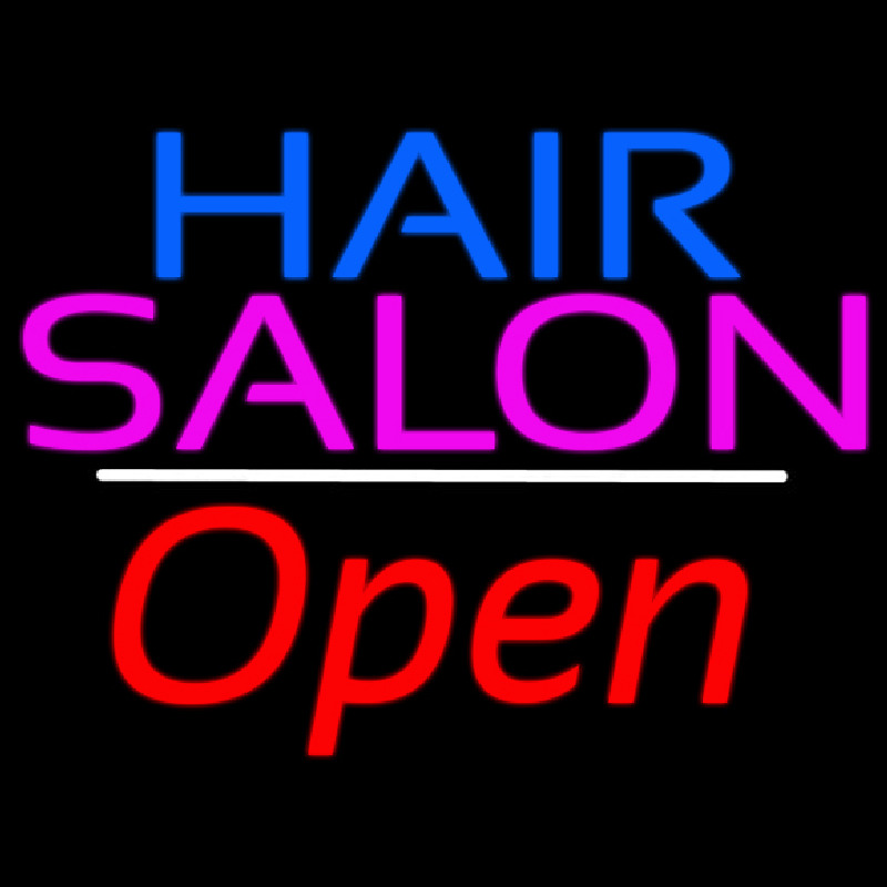 Blue Hair Salon Open White Line Neonkyltti