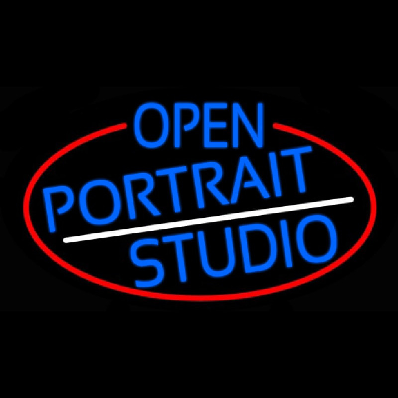 Blue Open Portrait Studio Oval With Red Border Neonkyltti