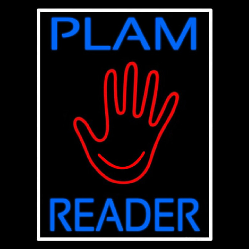 Blue Palm Reader White Border Neonkyltti