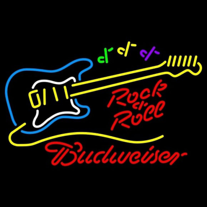 Budweiser Rock N Roll Yellow Guitar Beer Sign Neonkyltti