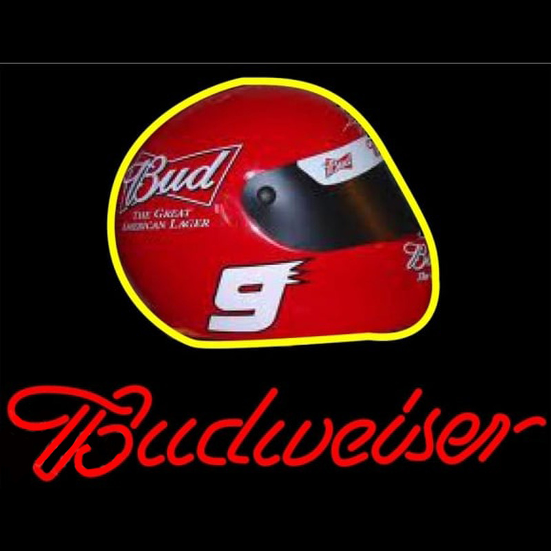 Budweiser Vintage Hascar Helmet7 Beer Sign Neonkyltti