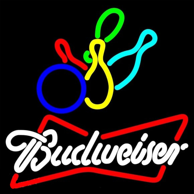 Budweiser White Colored Bowling Beer Sign Neonkyltti