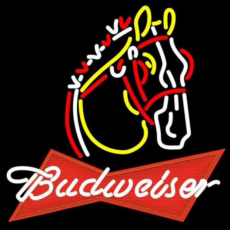 Budweiser White Logo Horse Beer Sign Neonkyltti