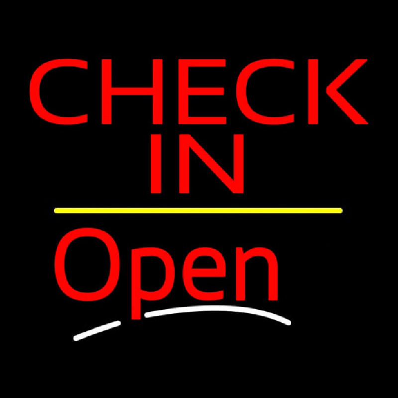 Check In Open Yellow Line Neonkyltti