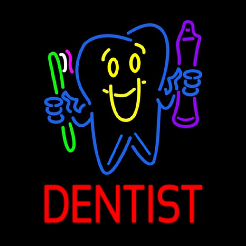 Dentist Tooth Logo With Brush And Paste Neonkyltti