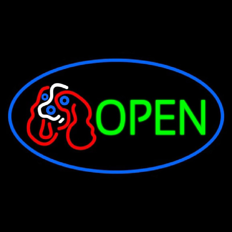 Dog Logo Open Blue Oval Neonkyltti