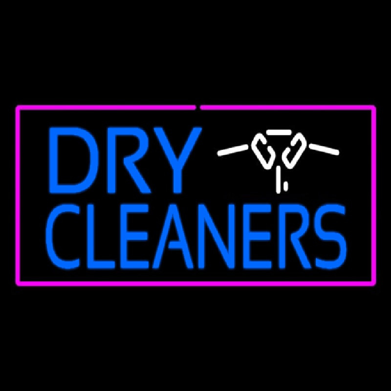 Dry Cleaners Logo Rectangle Pink Neonkyltti