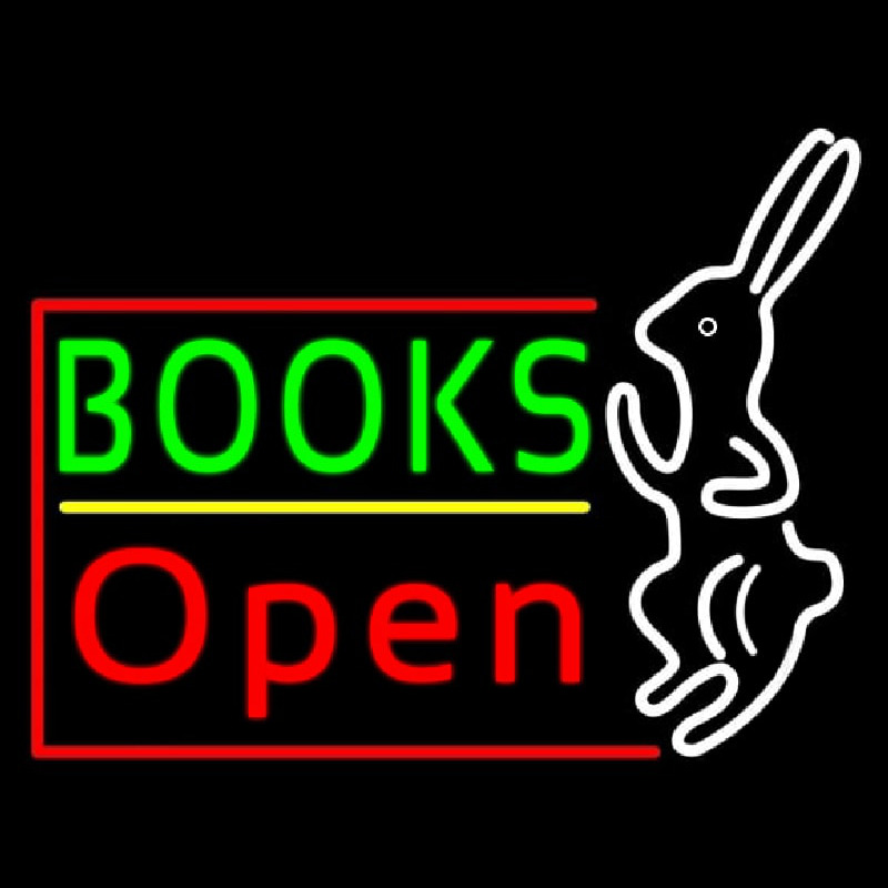 Green Books With Rabbit Logo Open Neonkyltti