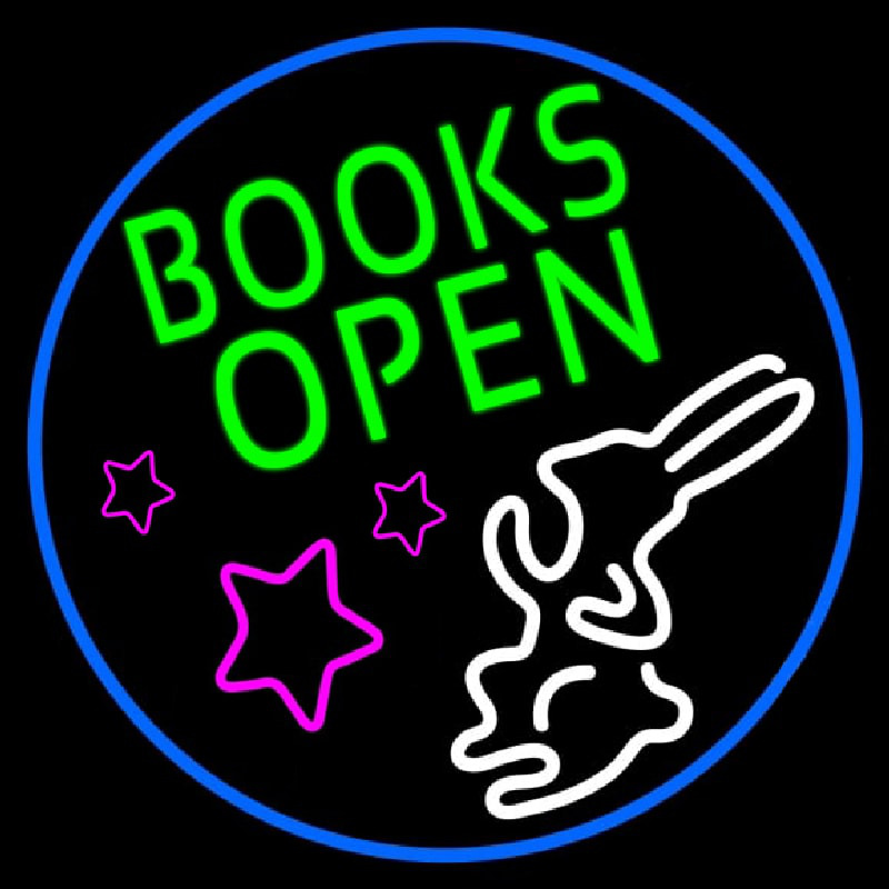 Green Books With Rabbit Logo Open Neonkyltti