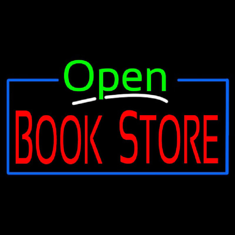 Green Open Book Store Blue Border Neonkyltti