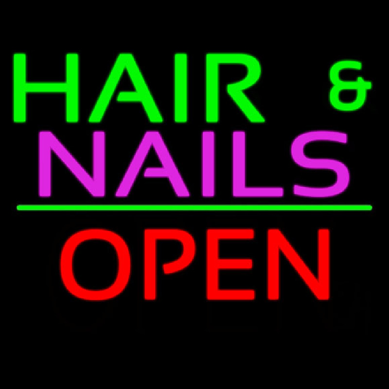 Hair And Nails Block Open Green Line Neonkyltti