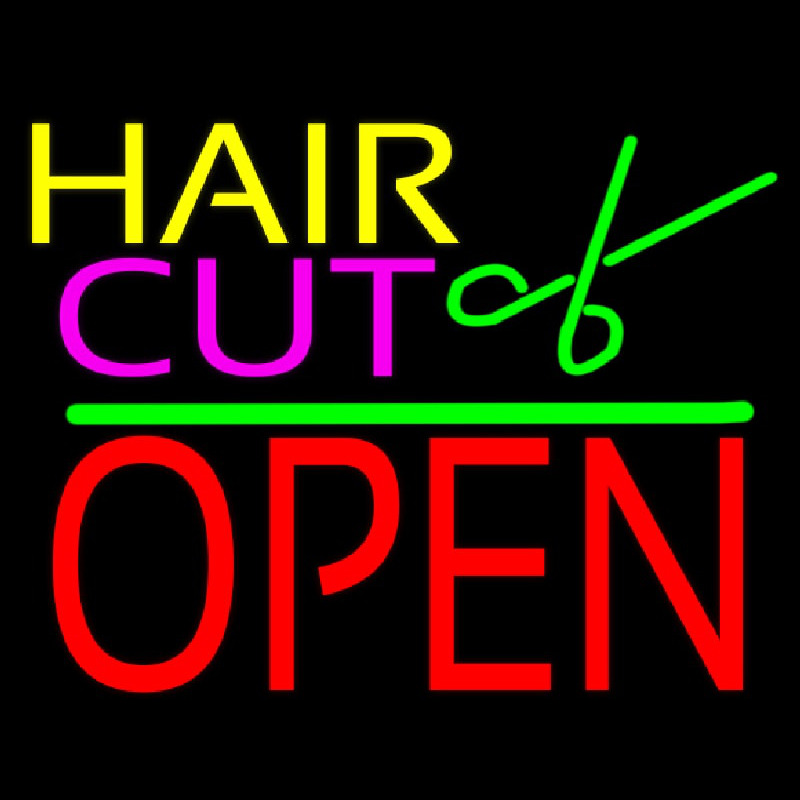 Hair Cut Logo Block Open Green Line Neonkyltti