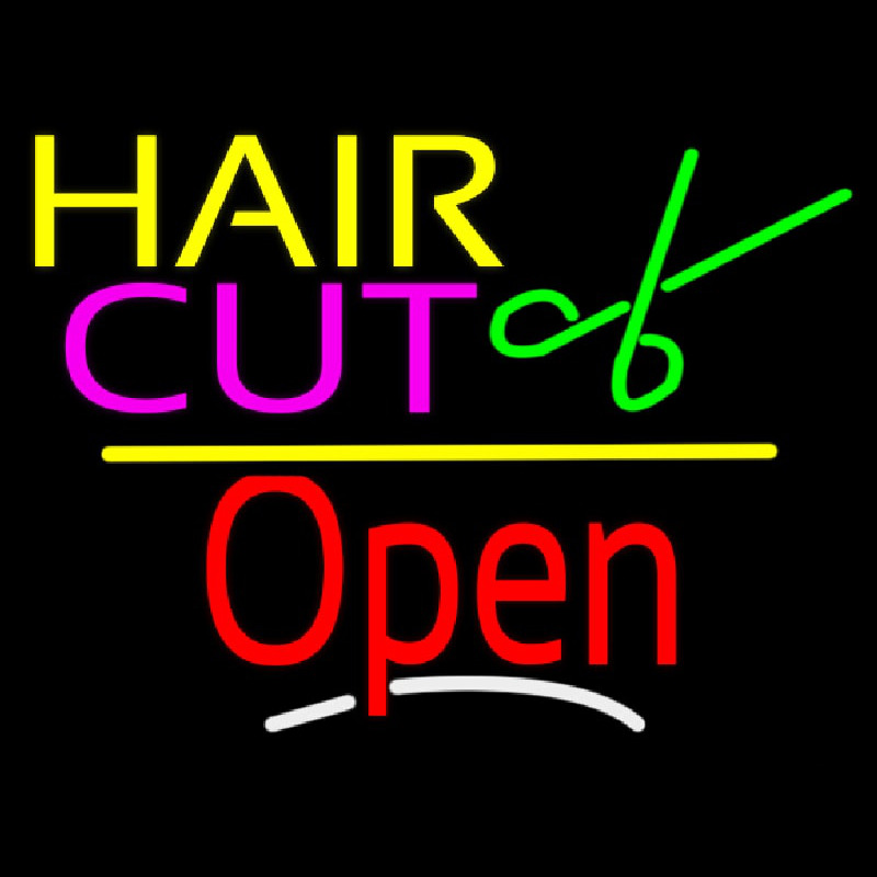 Hair Cut Logo Open Yellow Line Neonkyltti