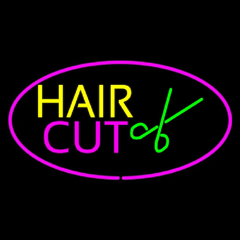 Hair Cut Logo Oval Pink Neonkyltti