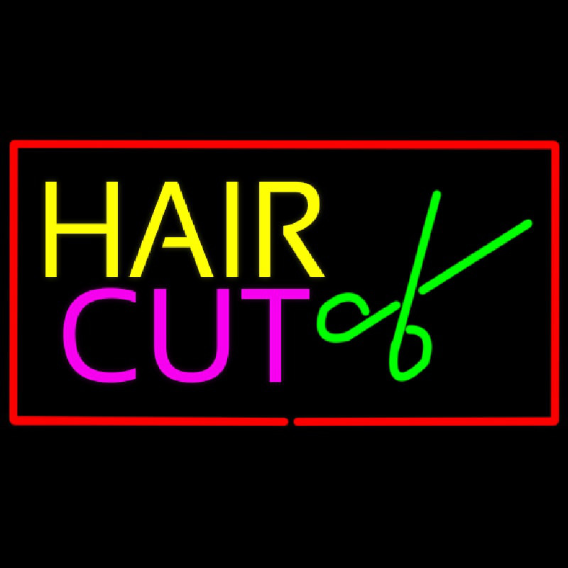 Hair Cut Logo With Red Border Neonkyltti