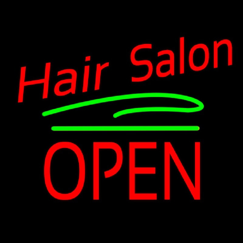 Hair Salon Block Open Green Line Neonkyltti