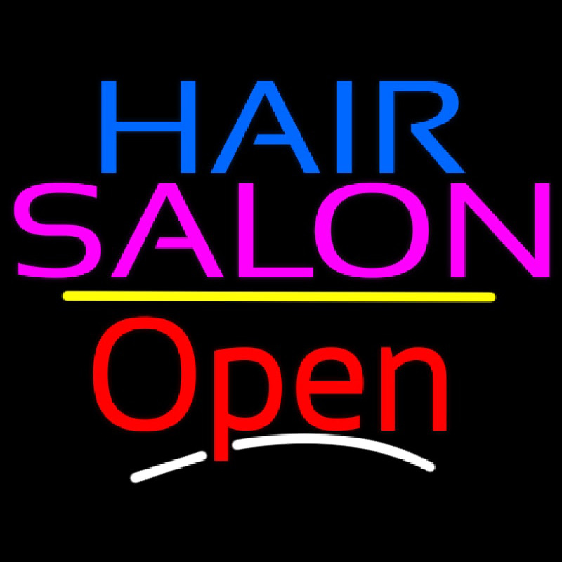 Hair Salon Open Yellow Line Neonkyltti