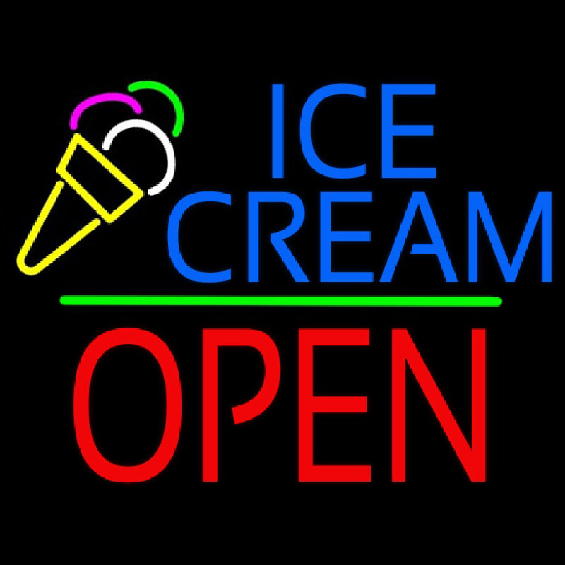 Ice Cream Logo Block Open Green Line Neonkyltti