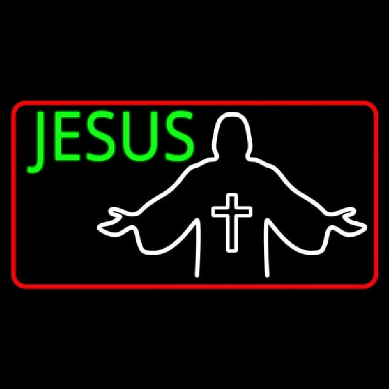 Jesus Christian Cross With Border Neonkyltti