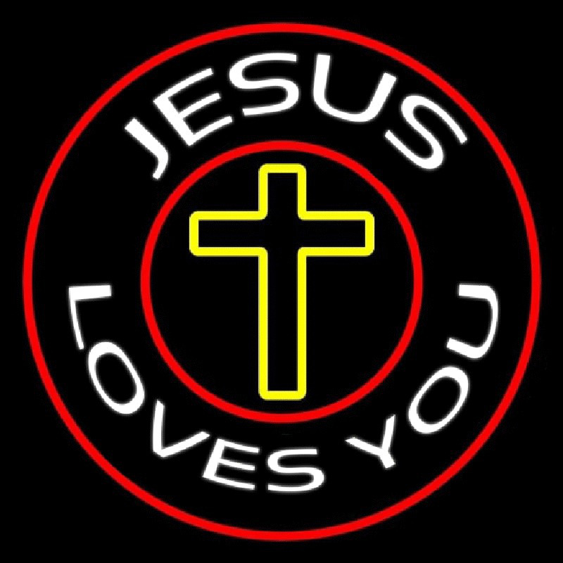 Jesus Loves You With Red Border Neonkyltti