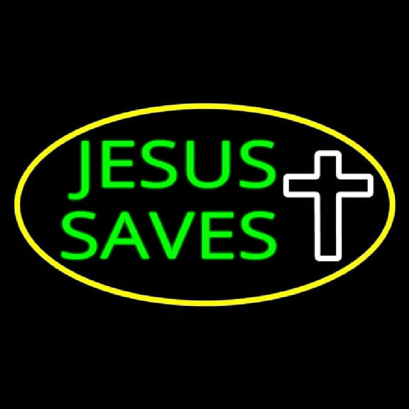 Jesus Saves White Cross With Border Neonkyltti