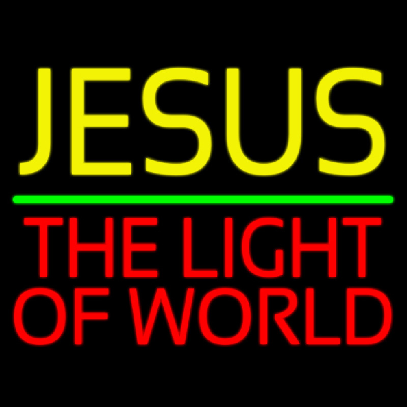 Jesus The Light Of World Green Line Neonkyltti