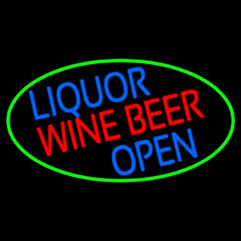 Liquor Wine Beer Open Oval With Green Border Neonkyltti