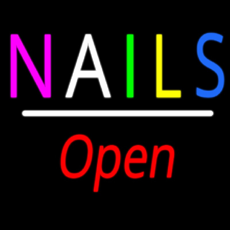 Multi Colored Nails Open White Line Neonkyltti