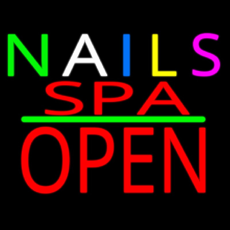 Multi Colored Nails Spa Block Open Green Line Neonkyltti