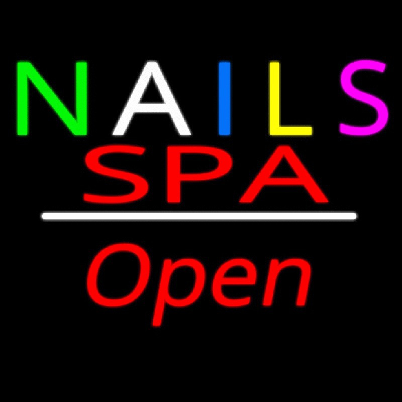 Multi Colored Nails Spa Open White Line Neonkyltti