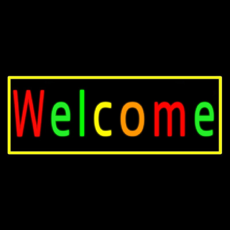 Multi Colored Welcome With Yellow Border Neonkyltti