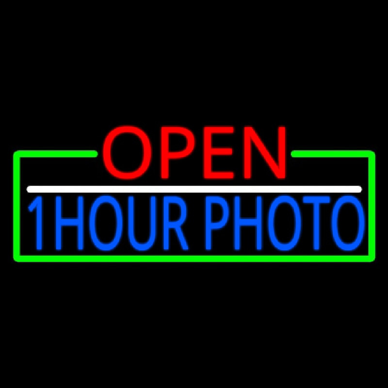 Open 1 Hour Photo With Green Border Neonkyltti