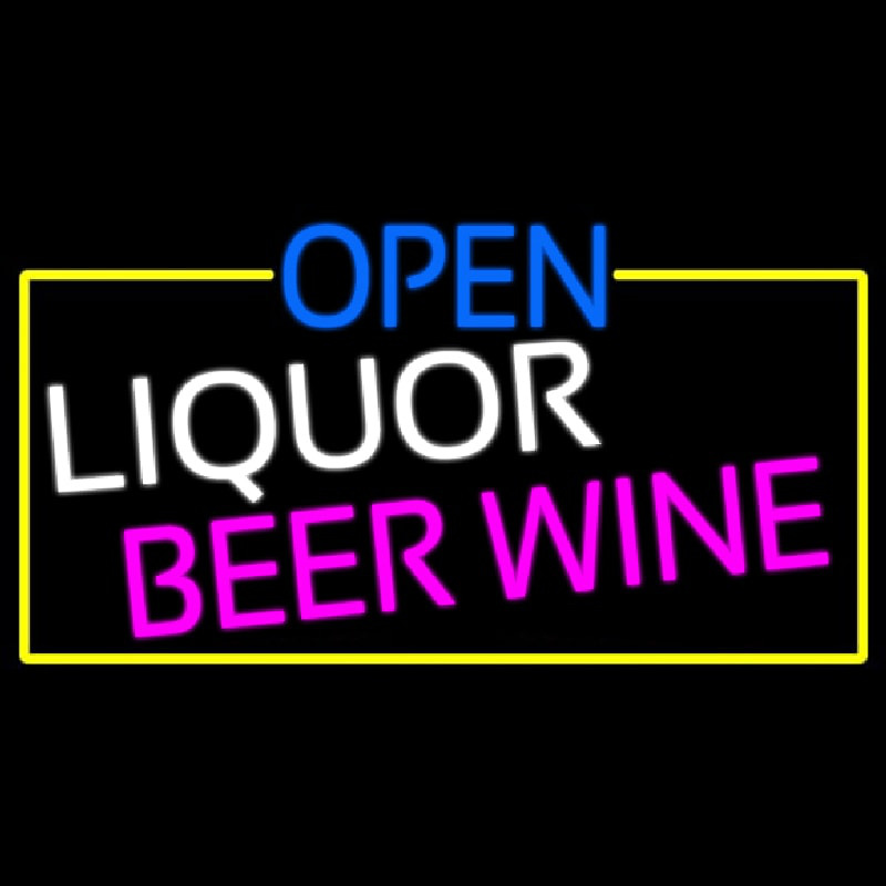 Open Liquor Beer Wine With Yellow Border Neonkyltti