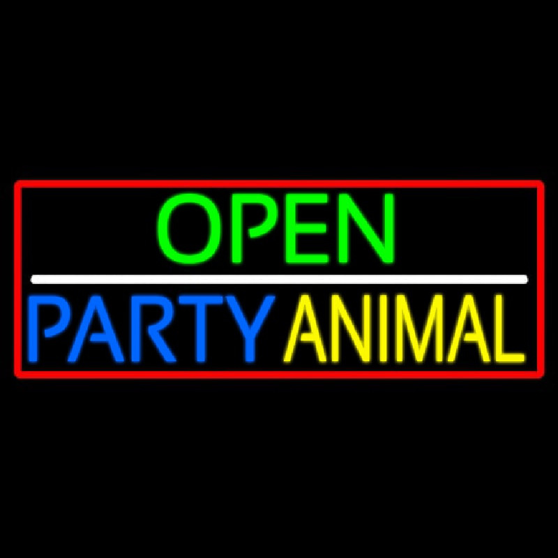 Open Party Animal With Red Border Neonkyltti