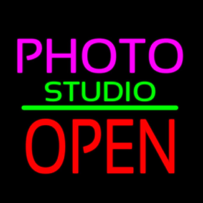 Photo Studio Open Green Line Neonkyltti