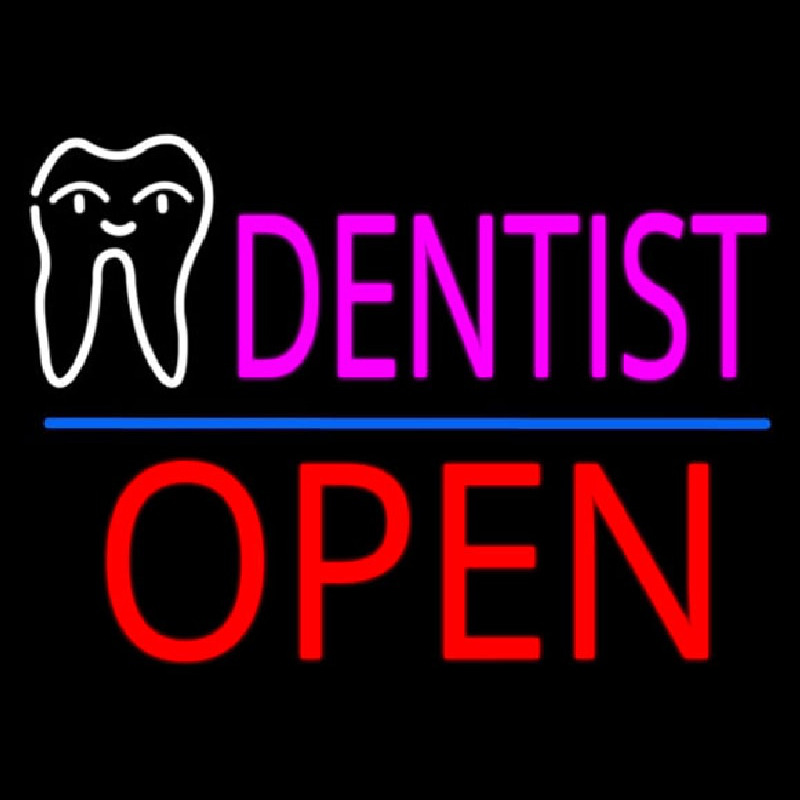 Pink Dentist White Tooth Blue Line Open Neonkyltti