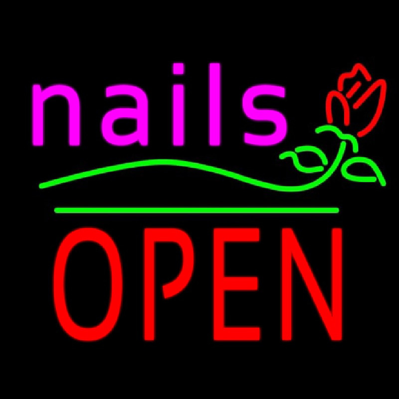 Pink Nails Block Open Green Line Flower Logo Neonkyltti