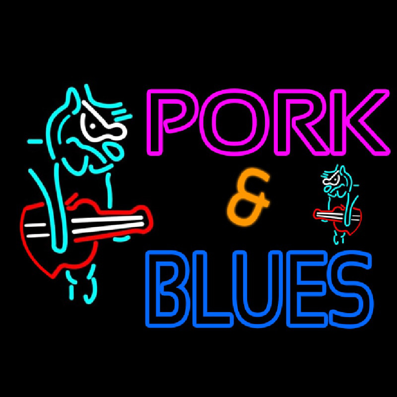 Pork And Blues Animal Guitar Logo Neonkyltti