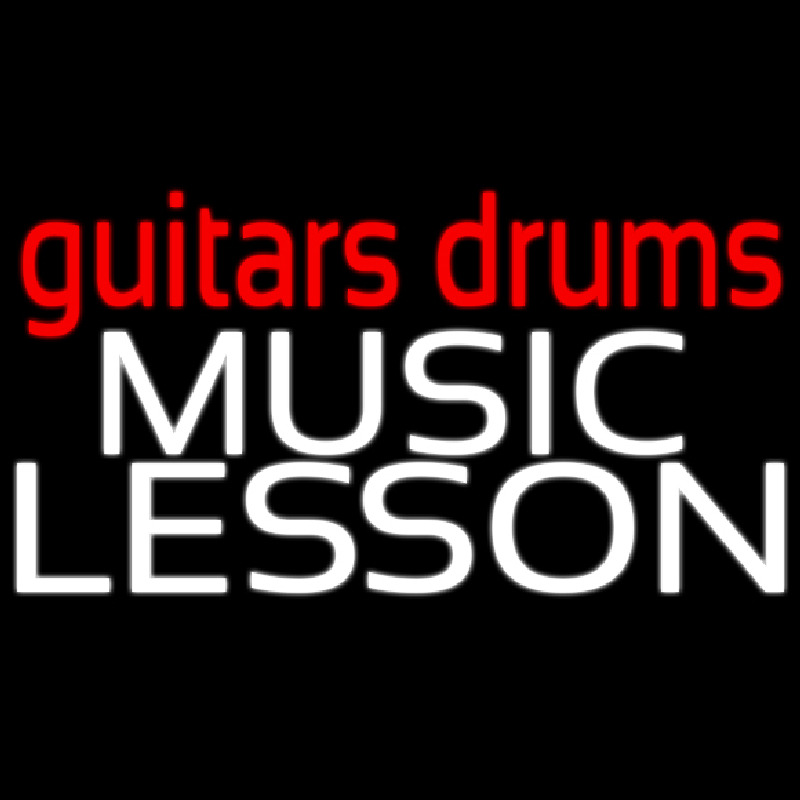 Red Guitar Drums White Music Lesson Neonkyltti