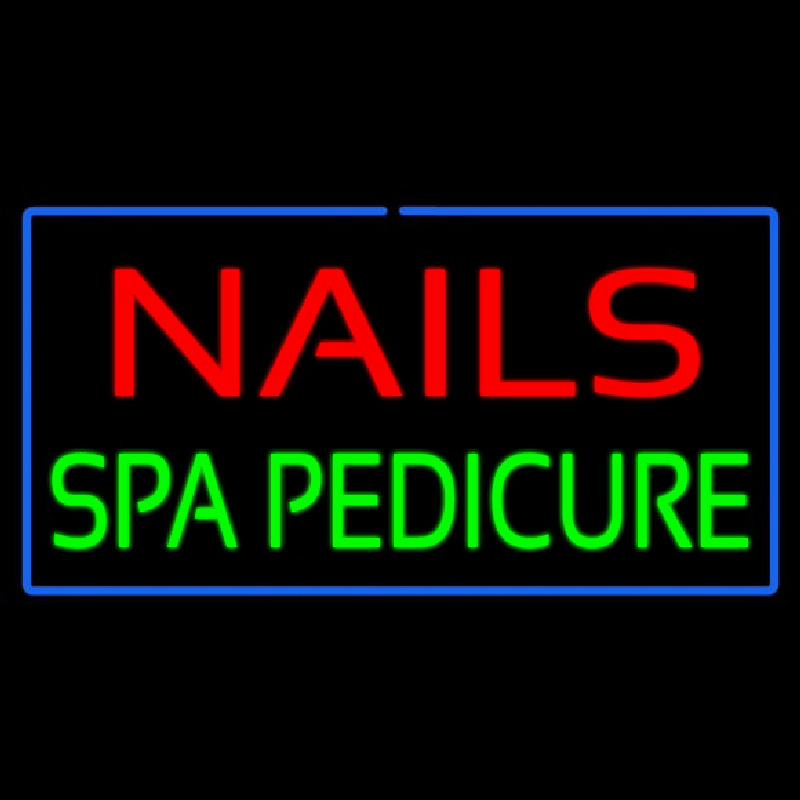 Red Nails Green Spa Pedicure With Blue Border Neonkyltti