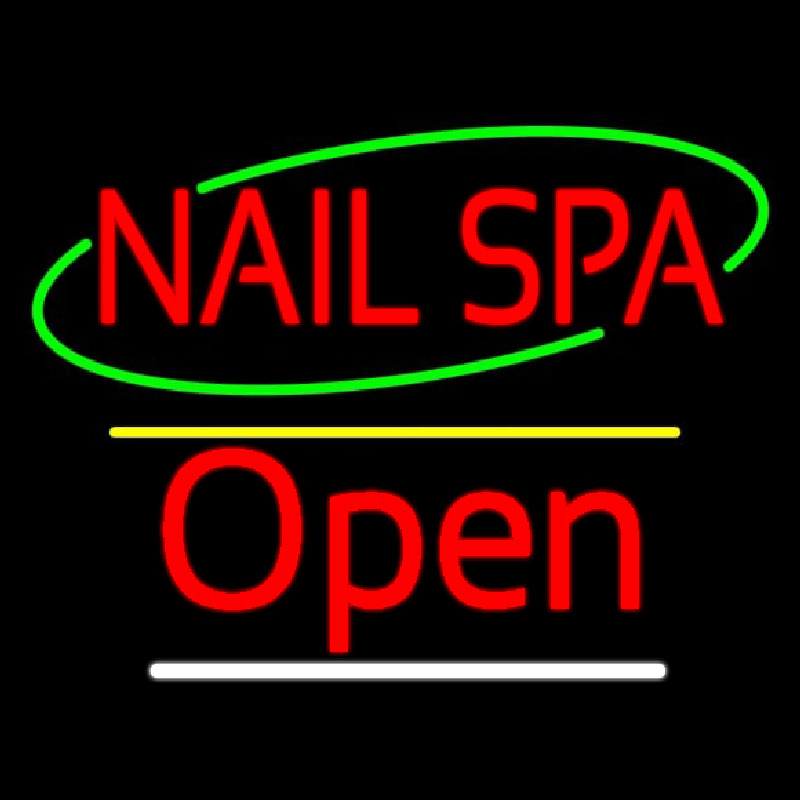 Red Nails Spa Open Yellow Line Neonkyltti