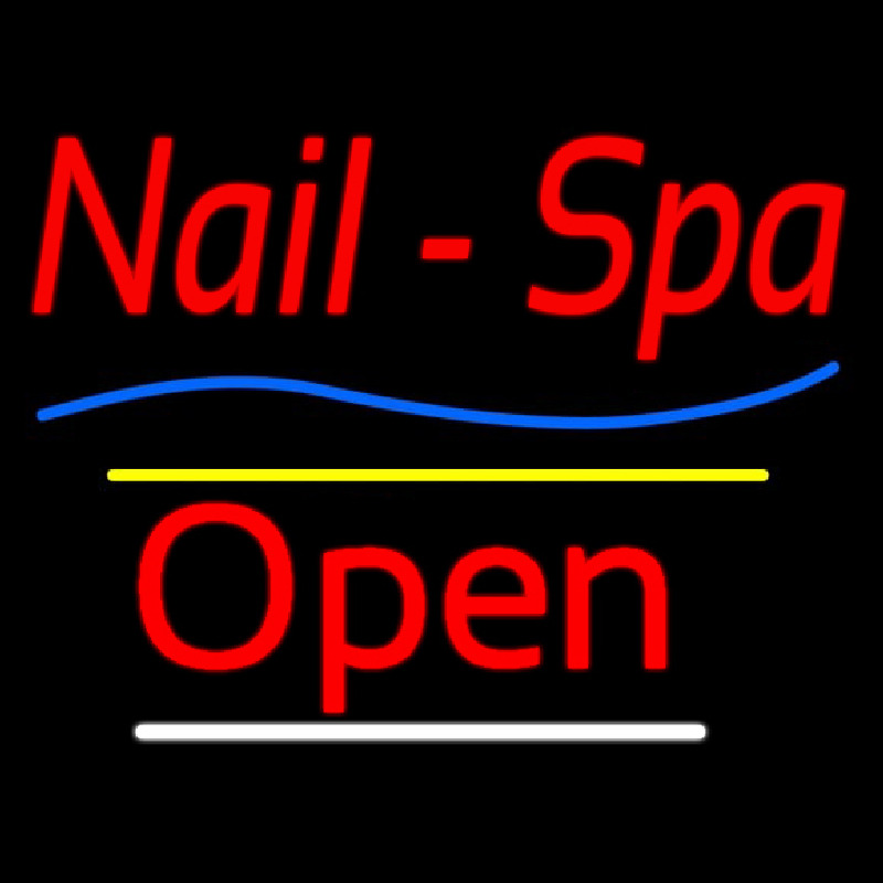 Red Nails Spa Open Yellow Line Neonkyltti